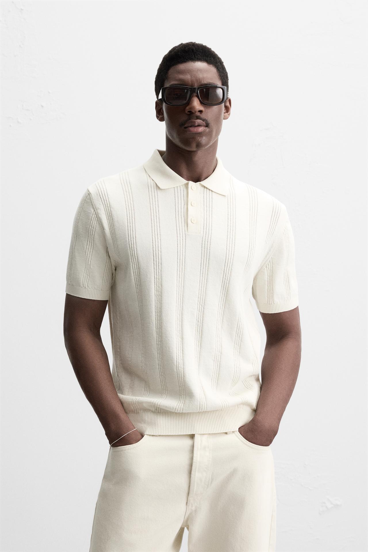 RIBBED KNIT POLO SHIRT - Oyster-white by Zara