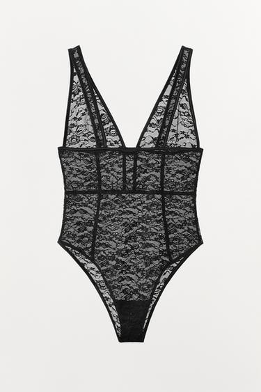 BODY EN DENTELLE COMBINÉE - Noir de Zara - Image 6