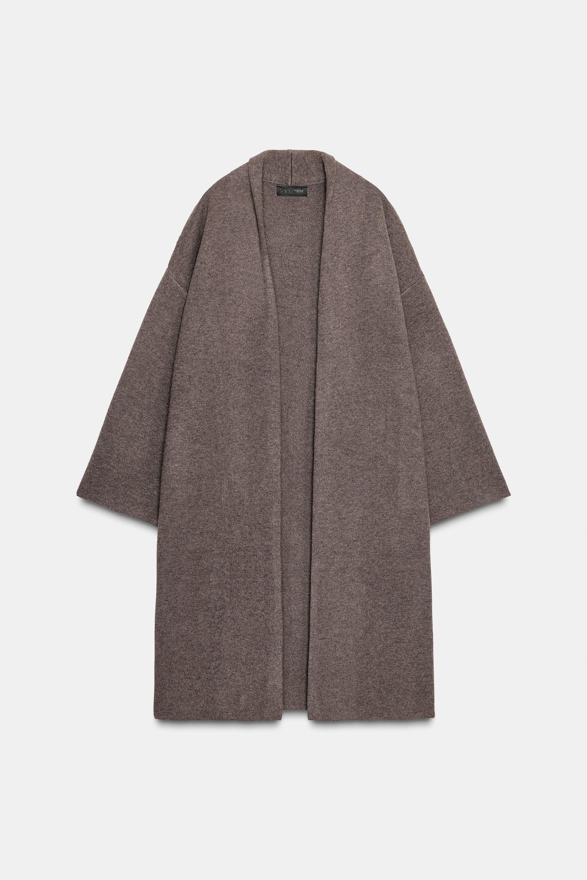 モーニング　RK　合皮　ロング　その２ ロングニットコート - ブラウン/モール | ZARA Japan / 日本