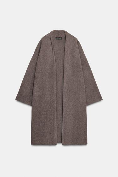 პალტო გრძელი ნაქსოვი - Zara-ს Brown / Taupe - სურათი 0