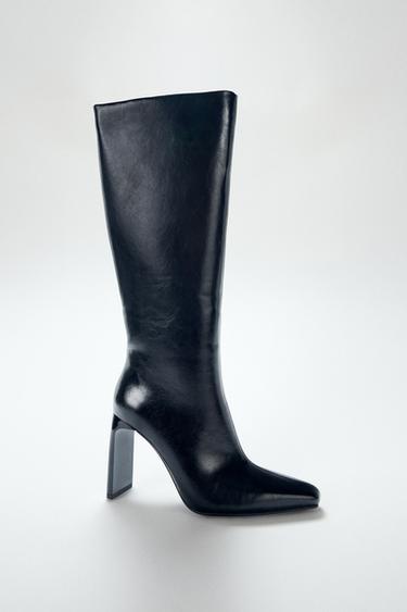 Zara POINTED TOE HEEL BOOTS - Black