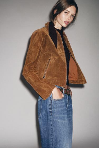 CAZADORA CORTA 100% PIEL - whiskey de Zara