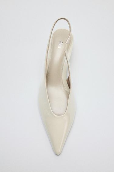 Zara LEATHER KITTEN HEEL SHOES - Off White