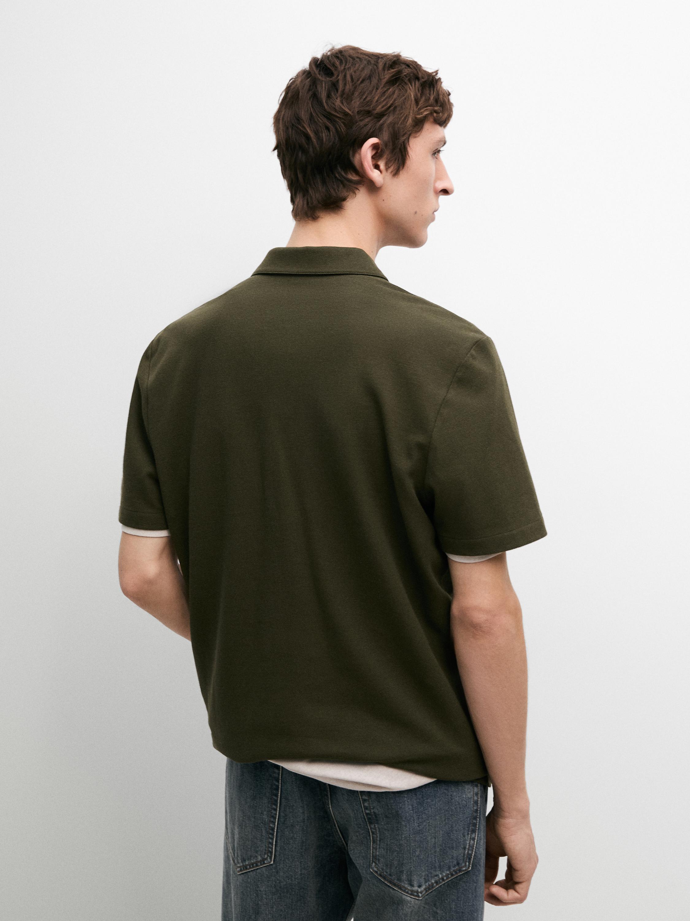 Micro-textured cotton blend polo shirt