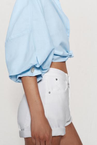 CHEMISE À MANCHES BOUFFANTES ET LIN - Bleu ciel de Zara - Image 2