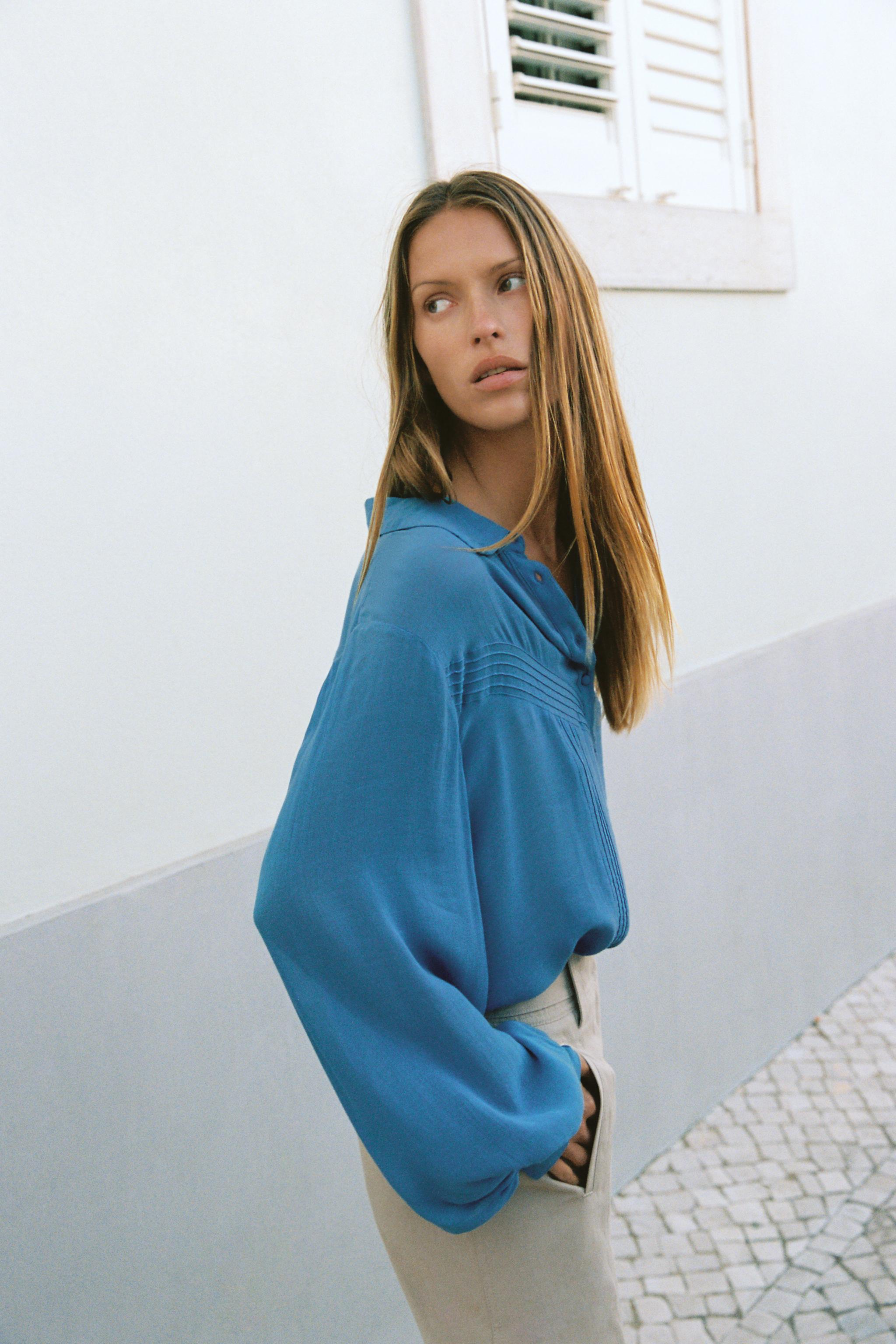 FLOWY PINTUCK SHIRT - Blue | ZARA United States
