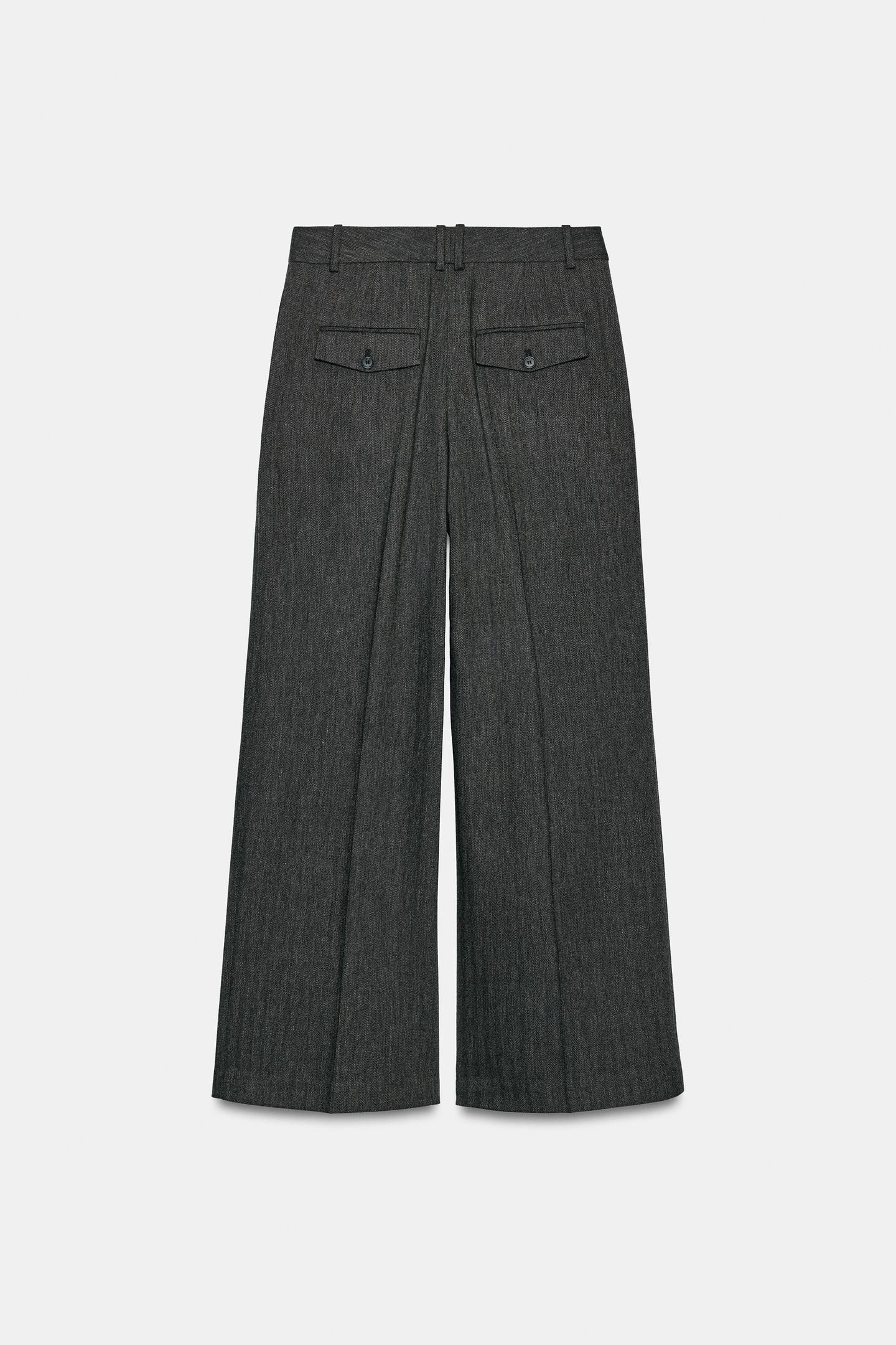 Женские брюки Zara ZW Collection Herringbone Wide-Leg, цвет: Тёмный серый — фото 6