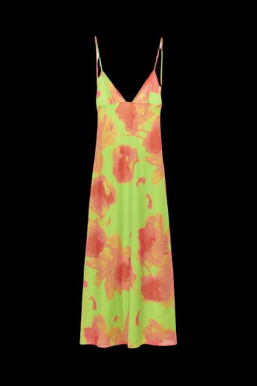 ROBE MI-LONGUE À BRETELLES IMPRIMÉE - orange-vert de Zara - Image 0