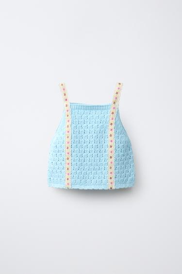 KNIT TOP WITH FLORAL EMBROIDERY - Sky blue by Zara