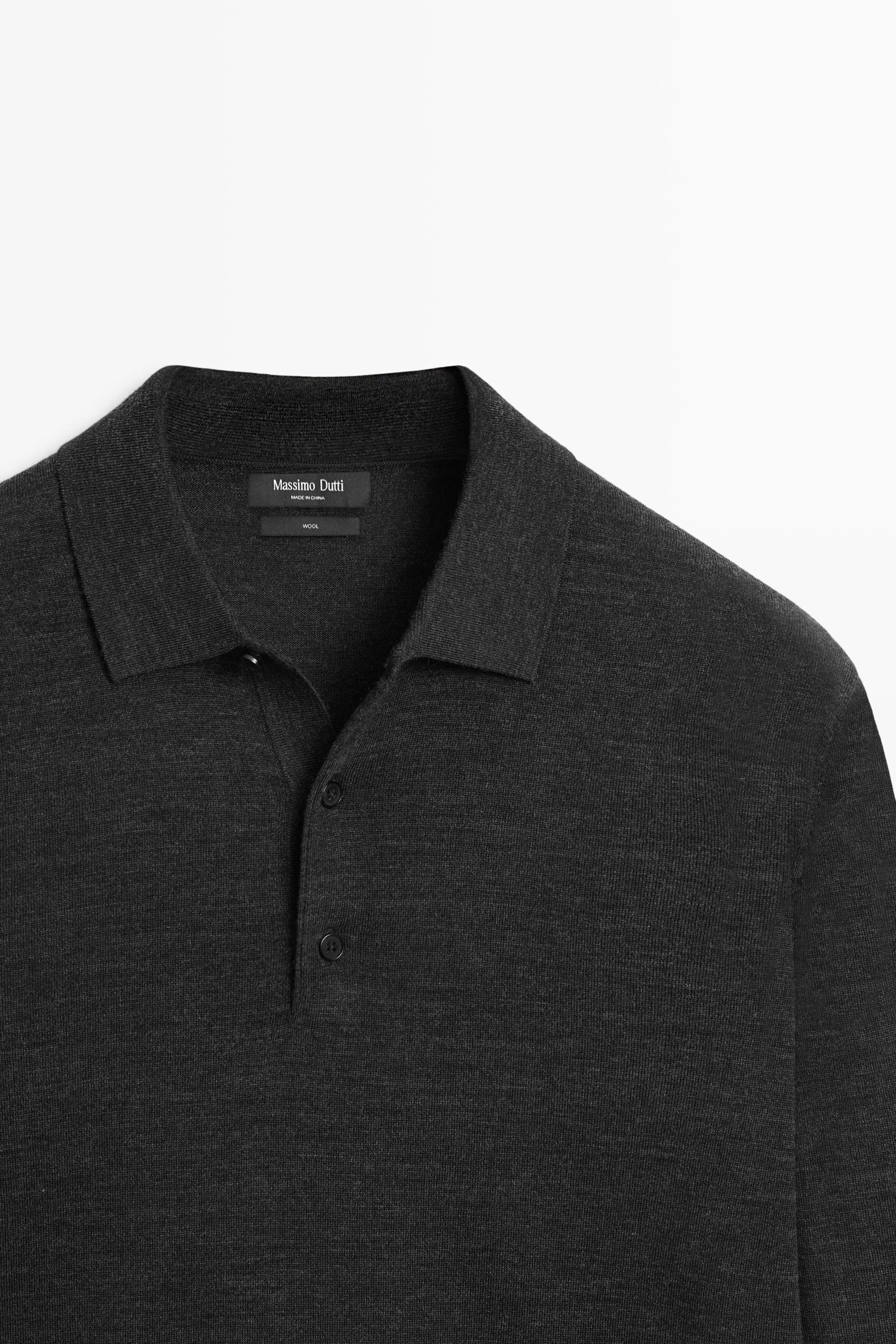 100% merino wool knit polo sweater