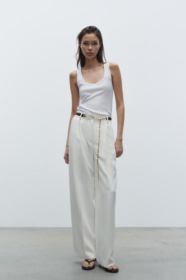 Zara WIDE LEG PANTS WITH DARTS - Oyster-white - Image 0