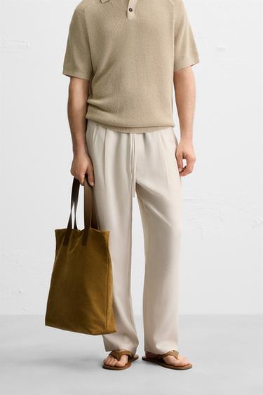 RELAXED FIT LYOCELL TROUSERS - Beige by Zara