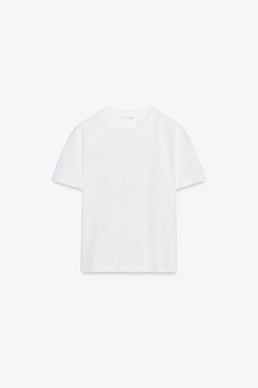 FRONT FLOWER T-SHIRT - White by Zara - Image 4