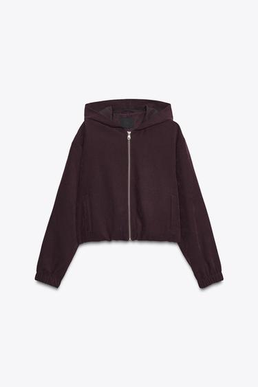 HOODED BOMBER JACKET - Burgundy by Zara