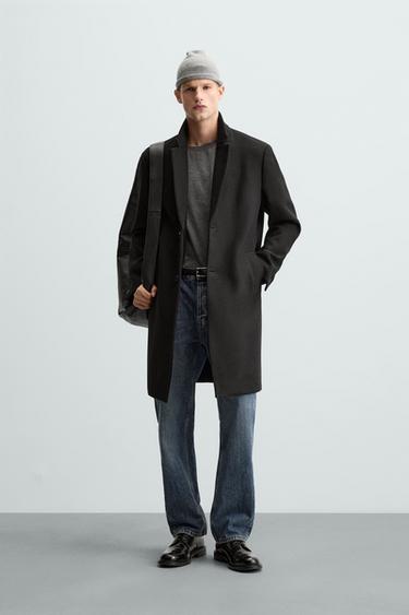 ABRIGO CON LANA - Negro de Zara