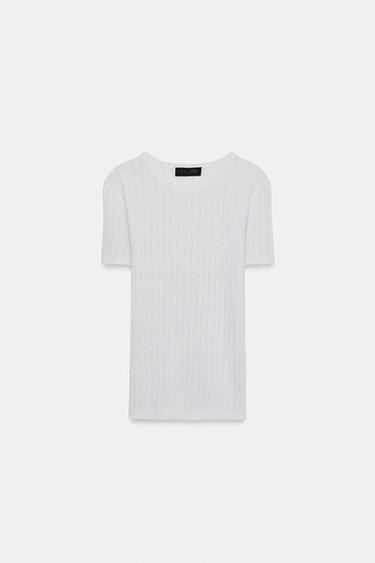 METALLIC THREAD RIB KNIT TOP - Silver by Zara - Image 6