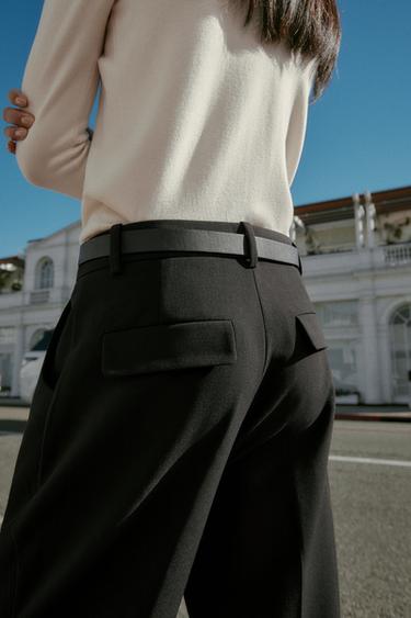 CROPPED TROUSERS WITH BELT AND PLEATS - Black by Zara - Image 4