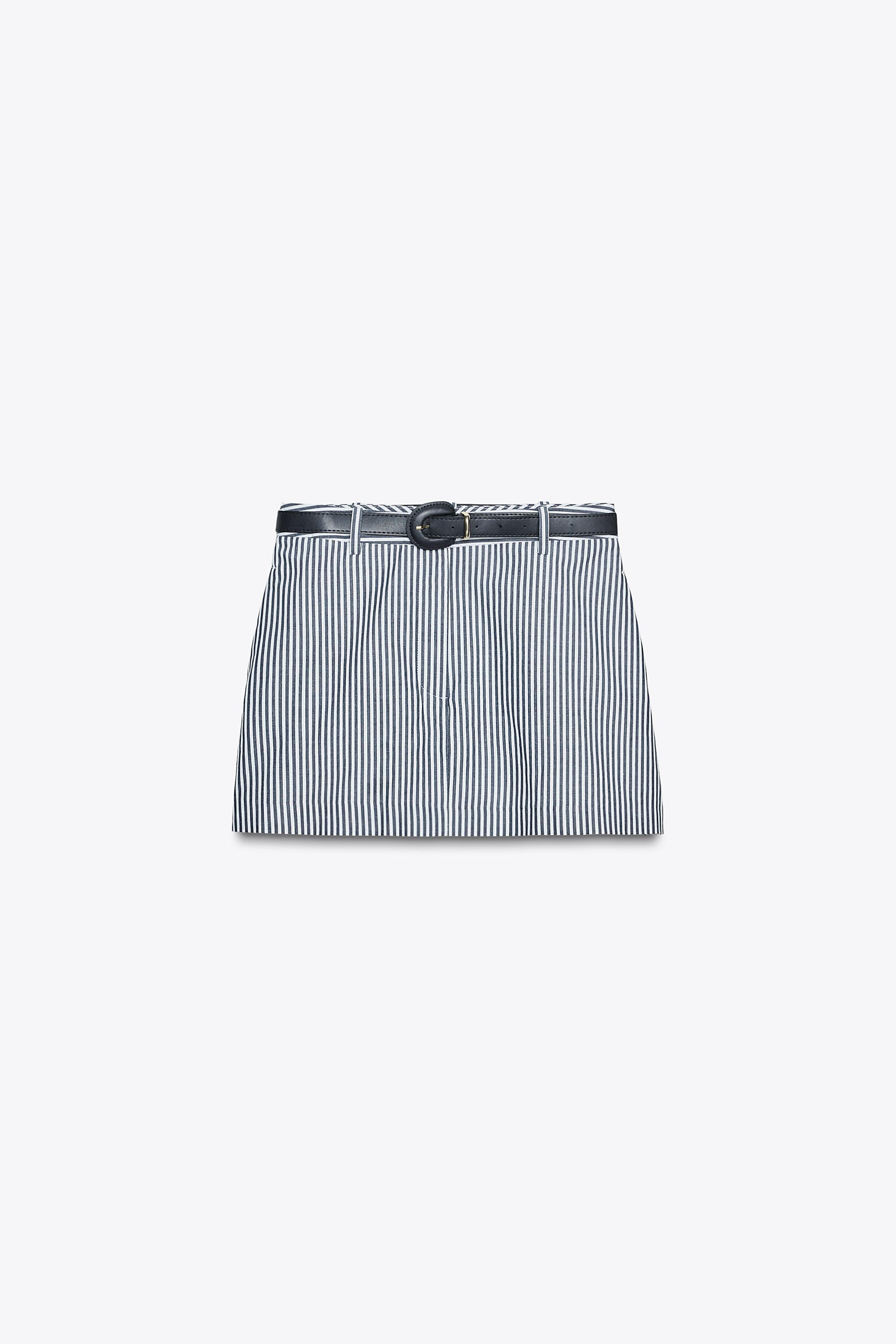 ☆ドイツ発*ZARA*新作*STRIPED ベルテッドキュロット☆ ストライプ柄ベルト付きキュロットスカート - ストライプ | ZARA