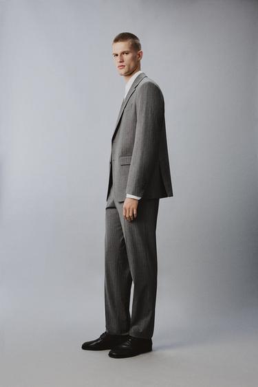 PINSTRIPE WOOL BLEND SUIT BLAZER - Grey by Zara - Image 3