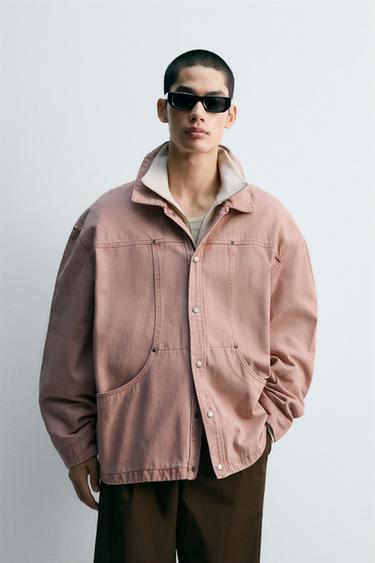 Zara WASHED TEXTURED OVERSHIRT - Faded pink