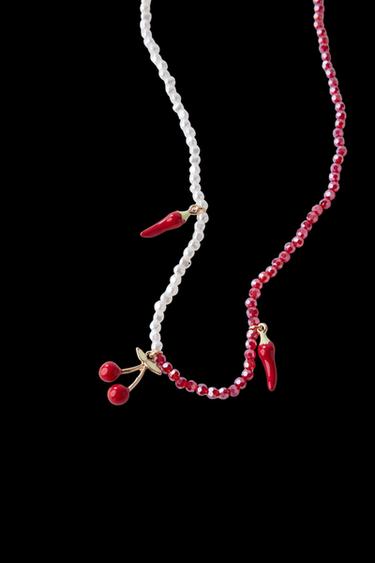 Zara PEPPER AND CHERRY BEADED PENDANT - Red