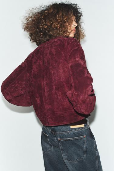 100% SUEDE LEATHER JACKET - Burgundy by Zara - Image 4