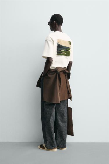 T-SHIRT WITH CONTRAST TEXTURED PATCH - White by Zara - Image 3