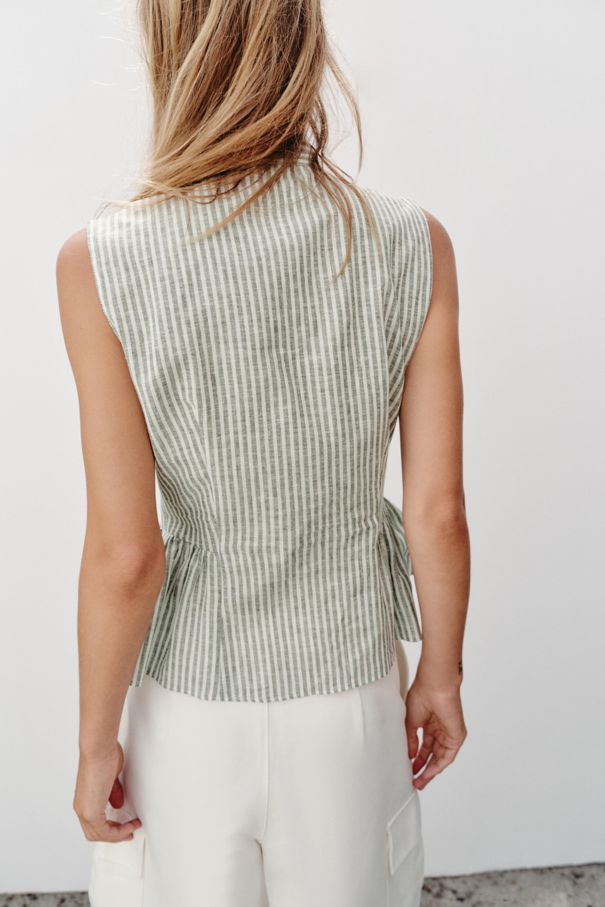 Женские рубашки Zara STRIPED METALLIC THREAD TIE TOP — фото 5