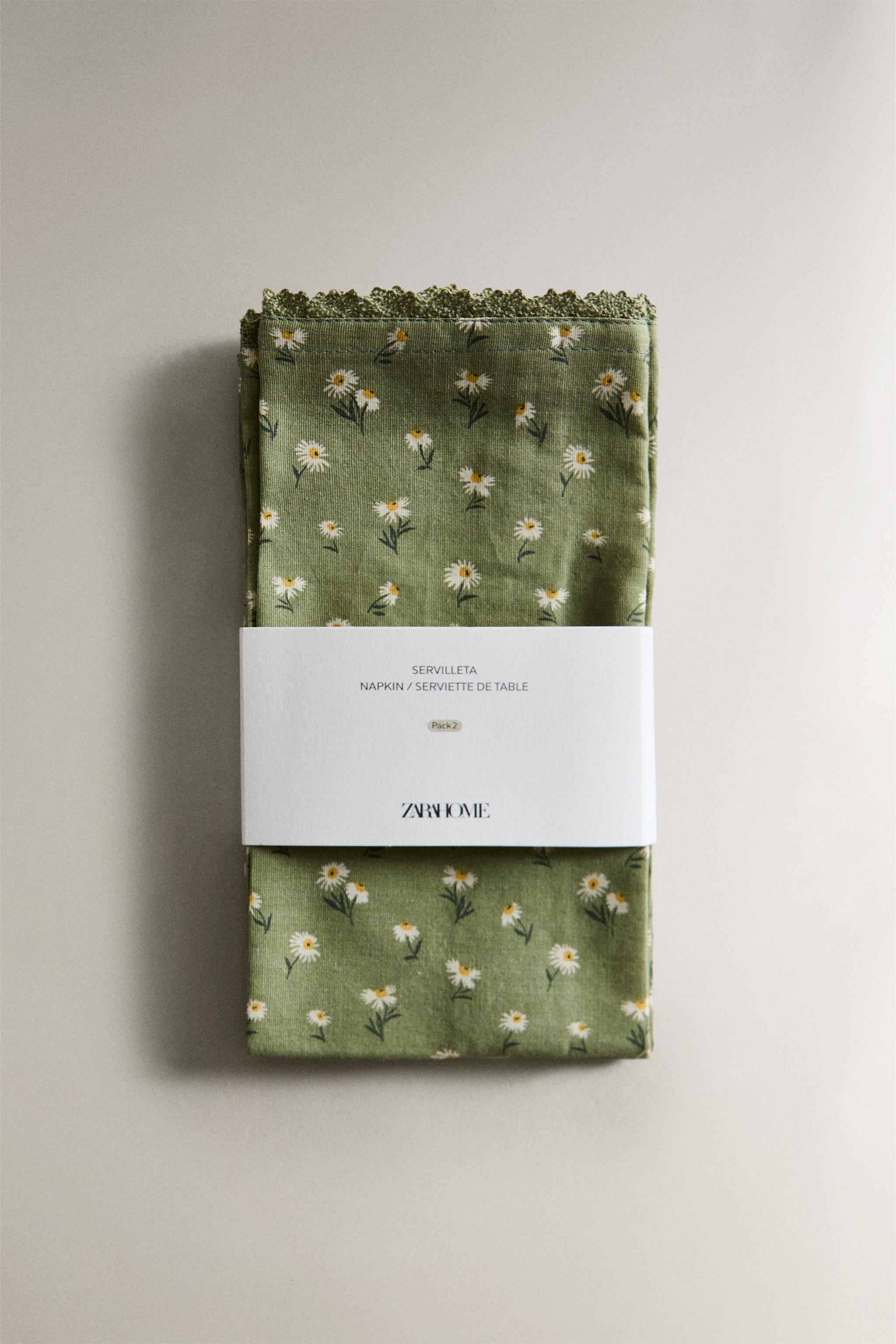 LOT SERVIETTES DE TABLE COTON MARGUERITES (LOT DE 2)