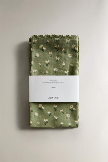 LOT SERVIETTES DE TABLE COTON MARGUERITES (LOT DE 2) - Vert de Zara - Image 4