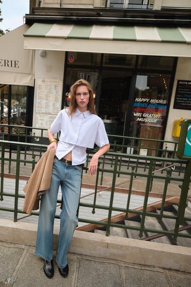 JEANS Z1975 STRAIGHT TIRO MEDIO CINTURÓN - Azul medio de Zara