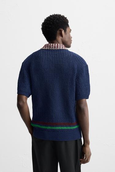 POLO EN MAILLE STRUCTURE CONTRASTE - Bleu de Zara - Image 2