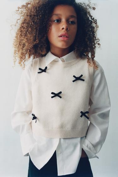 CAMISA POPELÍN CHALECO PUNTO LAZOS VELVET - Beige claro de Zara