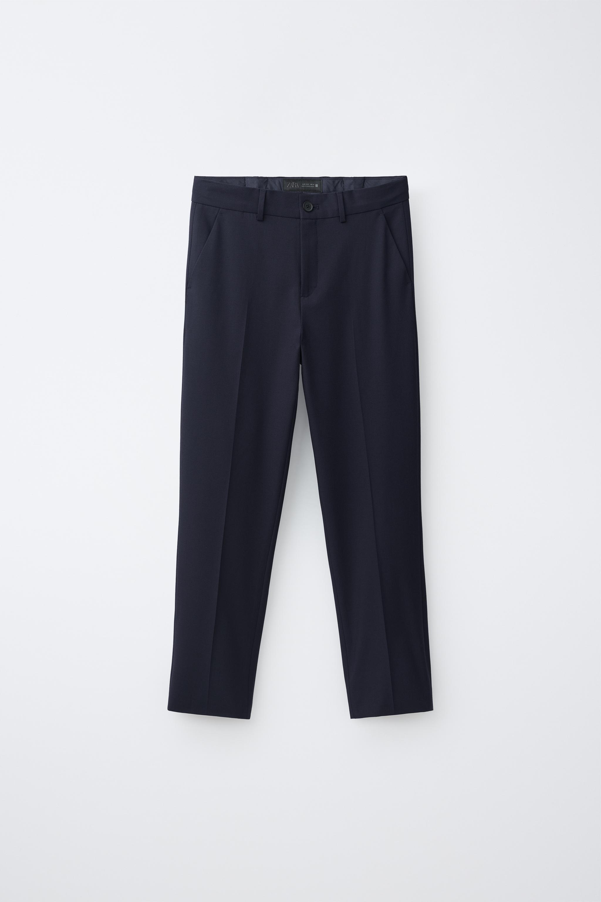 TEXTURED SOLID SUIT PANTS — Ink blue