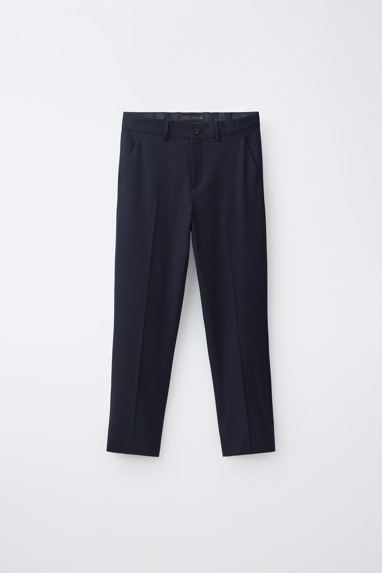 TEXTURED SOLID SUIT PANTS — Ink blue