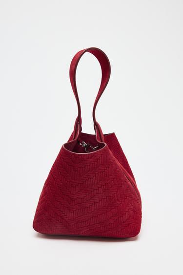 BRAIDED SUEDE MINI BUCKET BAG - Red by Zara - Image 4