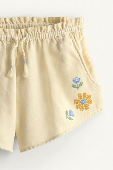 SHORT À FLEURS BRODÉES POINT DE CROIX LIMITED EDITION - Crème de Zara - Image 5