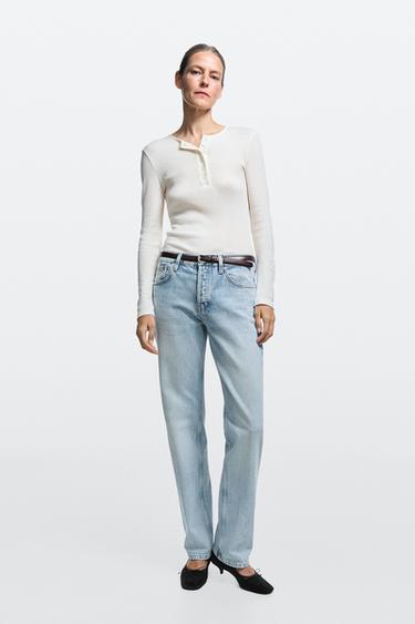 Mid-waist straight-leg jeans — Light blue 1