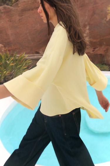 CHEMISE À MANCHES LARGES AVEC LIN - Jaune de Zara - Image 1