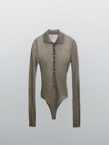 Zara Ribbed knit bodysuit - STUDIO - Greenish