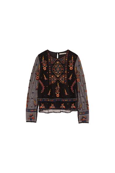 EMBROIDERED TULLE TOP