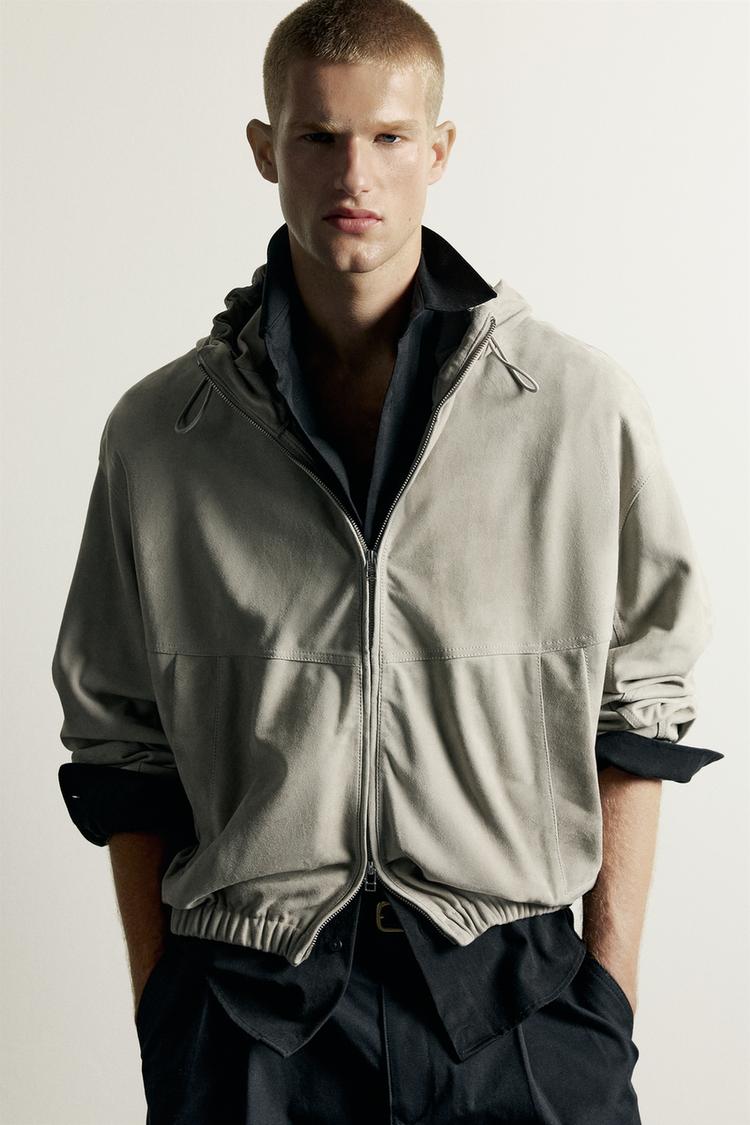 Chaqueta de piel de ante con capucha 5