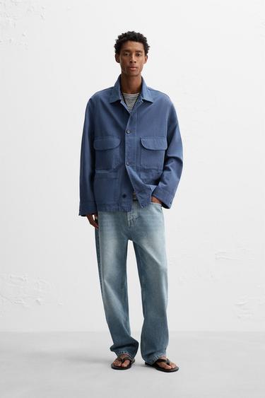 JACKE MIT TASCHEN IN VERWASCHENER OPTIK - Bläulich von Zara