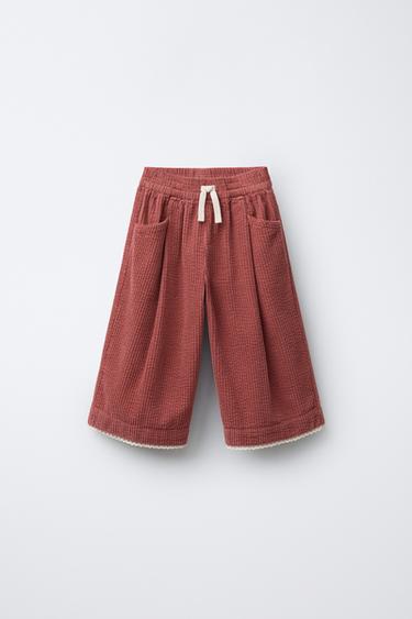 CORDUROY TROUSERS WITH CONTRAST LACE TRIM - Raspberry by Zara