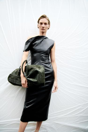 ZW COLLECTION DRAPED FAUX LEATHER DRESS - Black by Zara