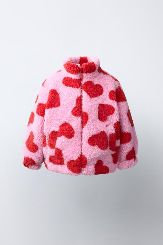 HEART PRINT FAUX SHEARLING JACKET - Pink by Zara - Image 0