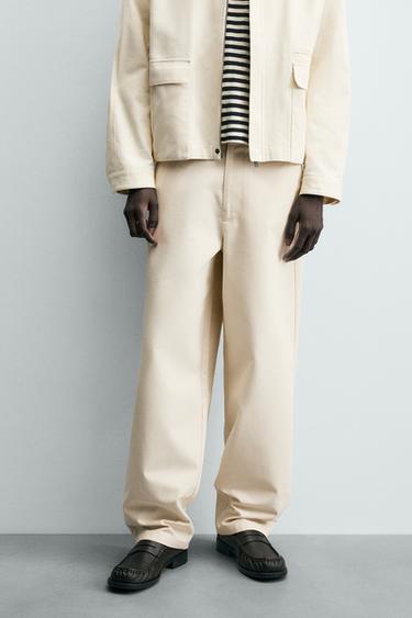 Zara RELAXED FIT TEXTURED CHINO PANTS - Oyster-white