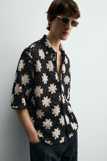 CROCHET TEXTURED SHIRT - Black / White by Zara - Image 6