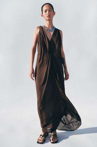 ZW COLLECTION JACQUARD MIDI DRESS - Chocolate by Zara