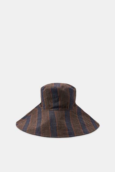 100% LINEN STRIPED REVERSIBLE HAT - Blue by Zara